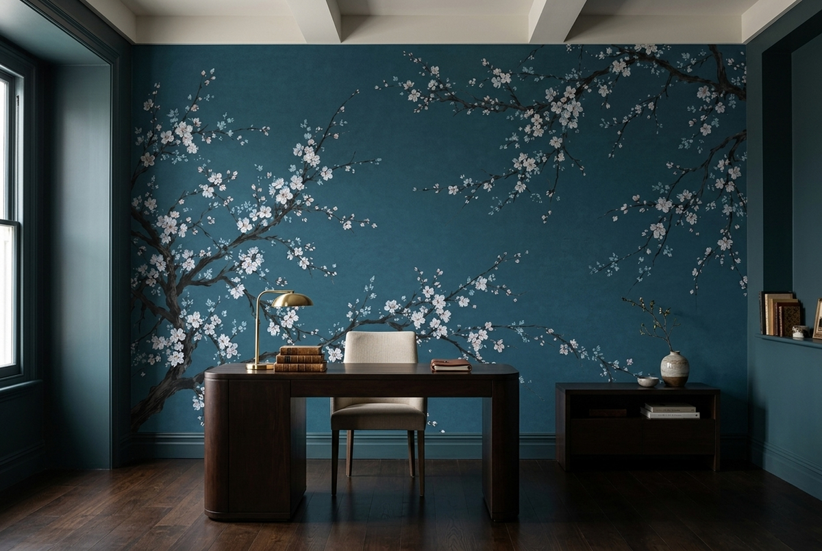 Cherry Blossom Branch Wallpaper Chinoiserie Style Wall Mural