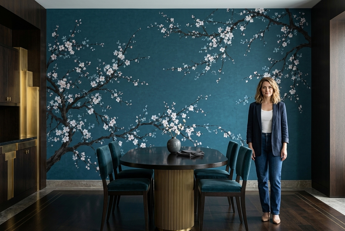 Cherry Blossom Branch Wallpaper Chinoiserie Style Wall Mural