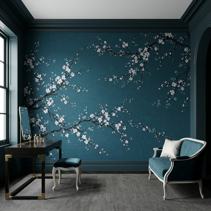 Cherry Blossom Branch Wallpaper Chinoiserie Style Wall Mural