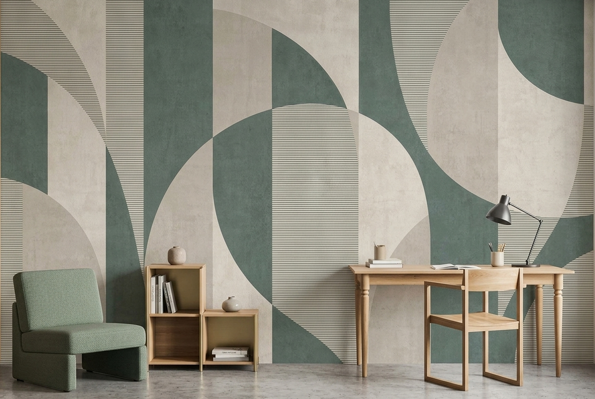 Curved Geometric Forms Wallpaper Contemporary Colorblock Wall Mural