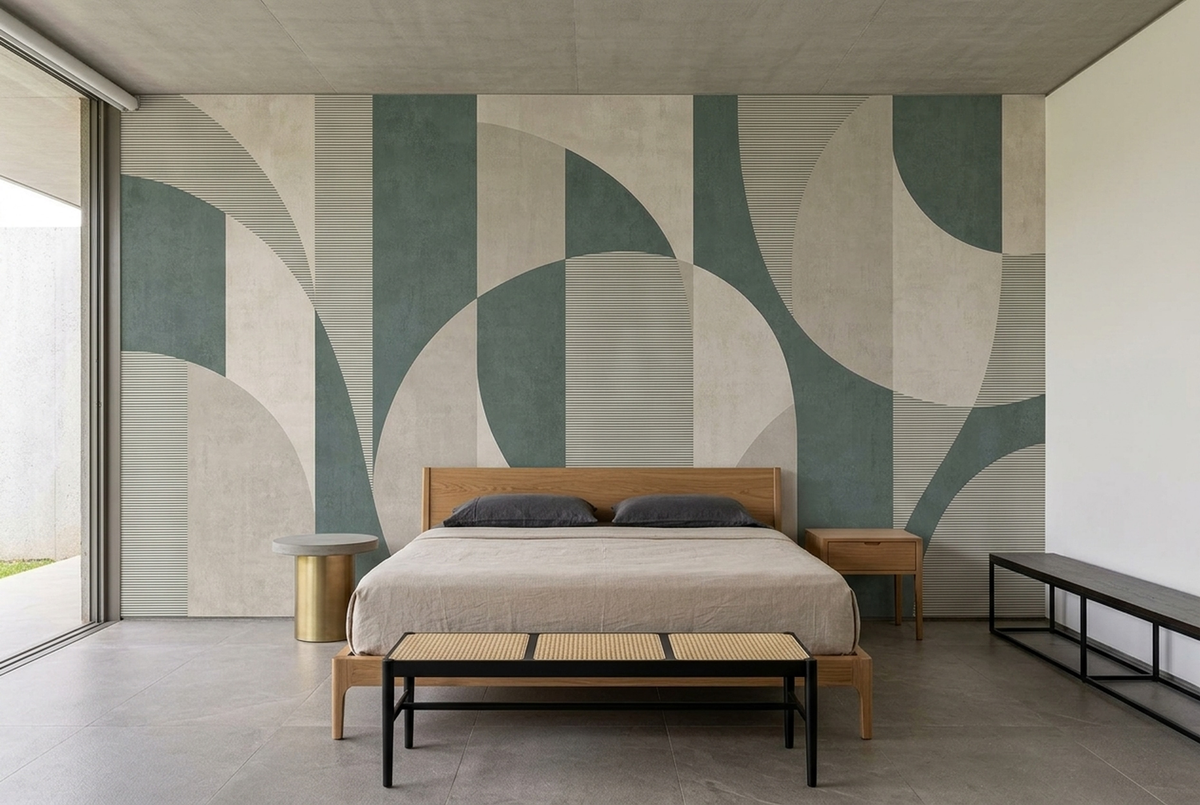 Curved Geometric Forms Wallpaper Contemporary Colorblock Wall Mural
