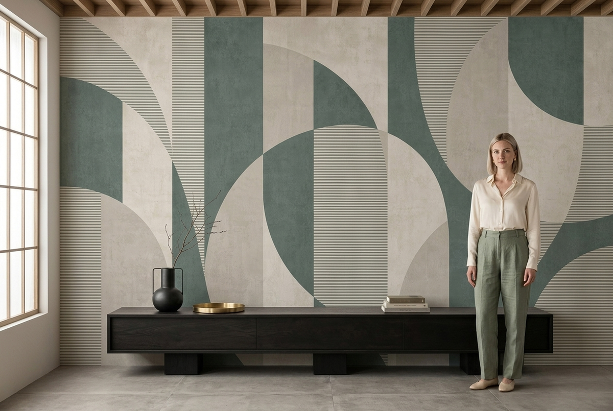 Curved Geometric Forms Wallpaper Contemporary Colorblock Wall Mural