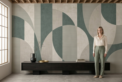 Curved Geometric Forms Wallpaper Contemporary Colorblock Wall Mural