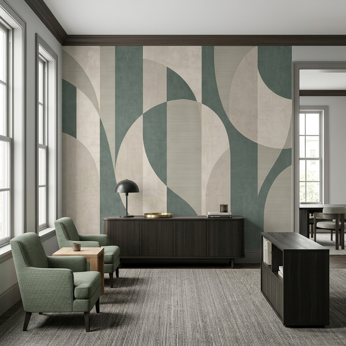 Curved Geometric Forms Wallpaper Contemporary Colorblock Wall Mural