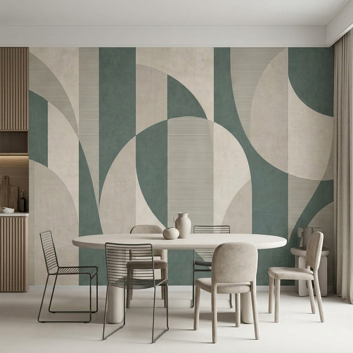 Curved Geometric Forms Wallpaper Contemporary Colorblock Wall Mural