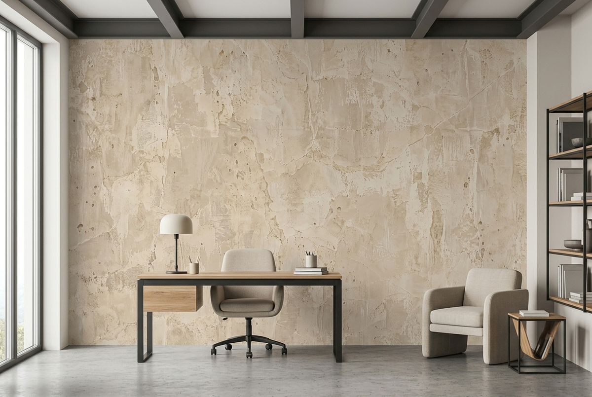 Cracked Plaster Surface Wallpaper Rustic Neutral Wall Mural