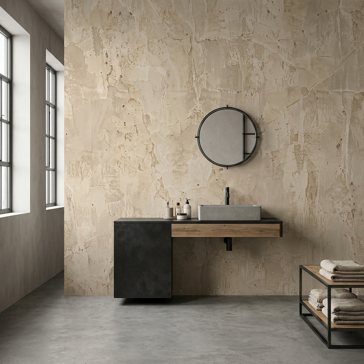 Cracked Plaster Surface Wallpaper Rustic Neutral Wall Mural