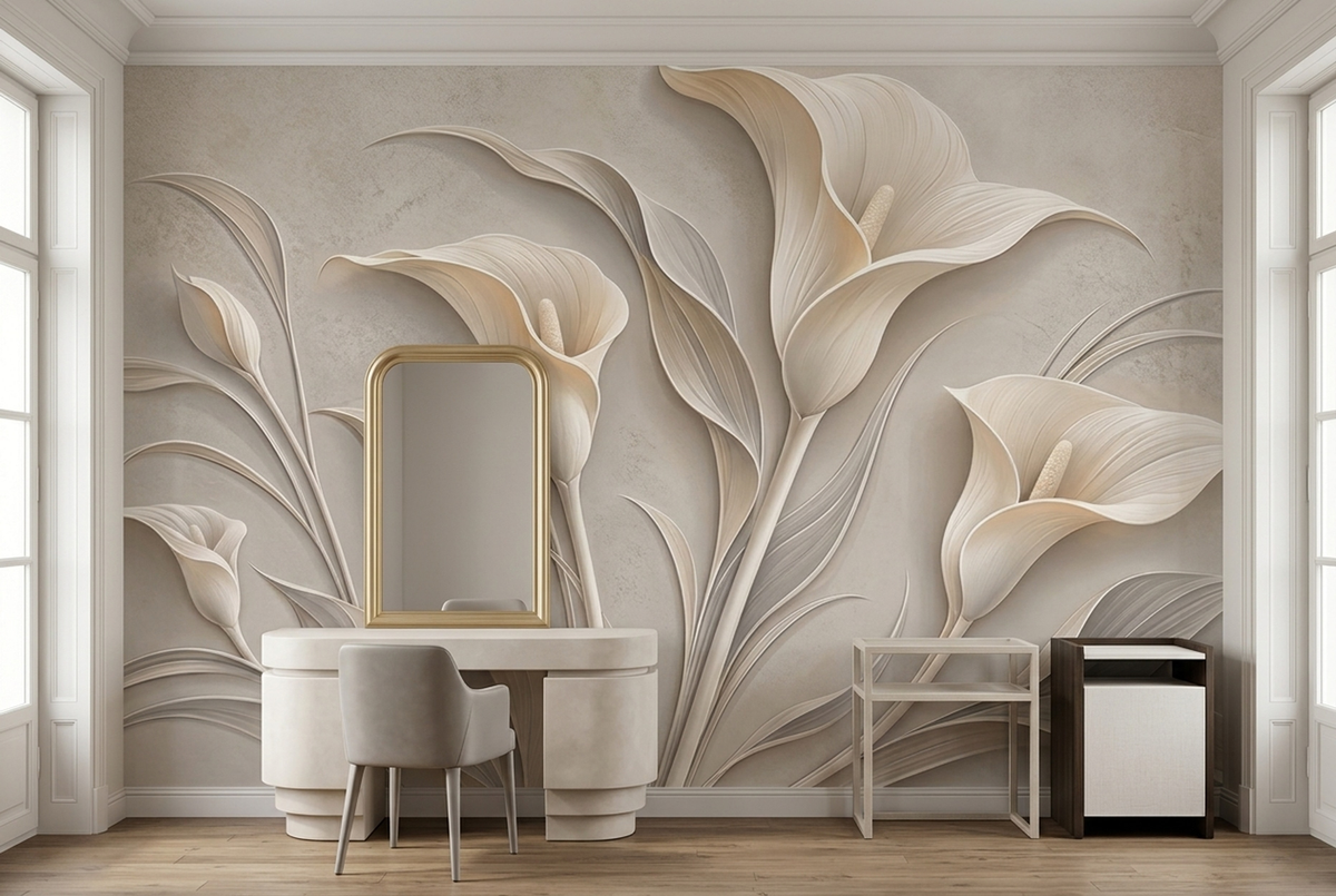 Embossed Look Calla Lily Wallpaper Elegant Neutral Wall Mural