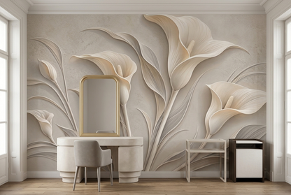 Embossed Look Calla Lily Wallpaper Elegant Neutral Wall Mural