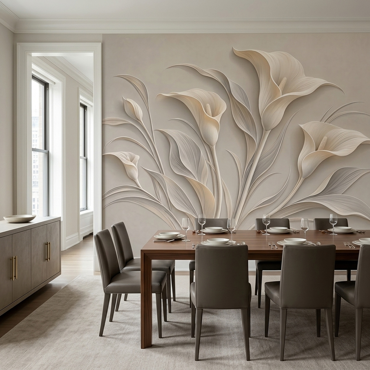 Embossed Look Calla Lily Wallpaper Elegant Neutral Wall Mural