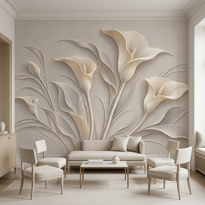 Embossed Look Calla Lily Wallpaper Elegant Neutral Wall Mural