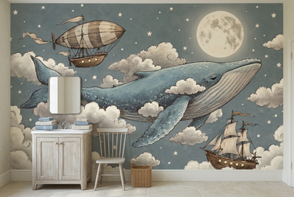 Moonlit Flying Whale Nursery Wall Mural