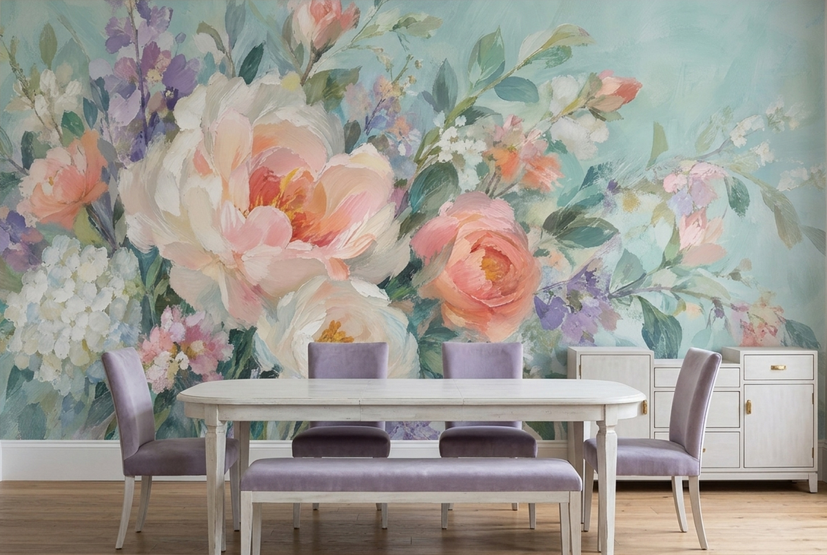 Watercolor Roses And Lavender Wallpaper Floral Wall Mural