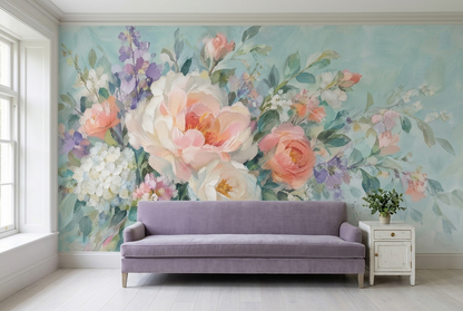 Watercolor Roses And Lavender Wallpaper Floral Wall Mural