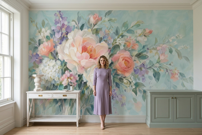 Watercolor Roses And Lavender Wallpaper Floral Wall Mural