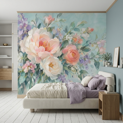 Watercolor Roses And Lavender Wallpaper Floral Wall Mural