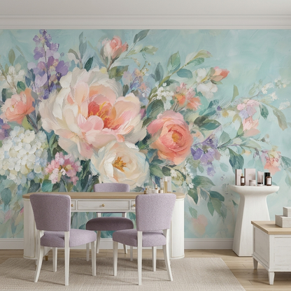 Watercolor Roses And Lavender Wallpaper Floral Wall Mural