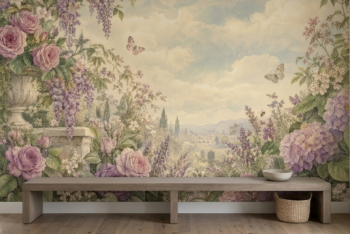 Vintage Wisteria Rose Garden Wall Mural