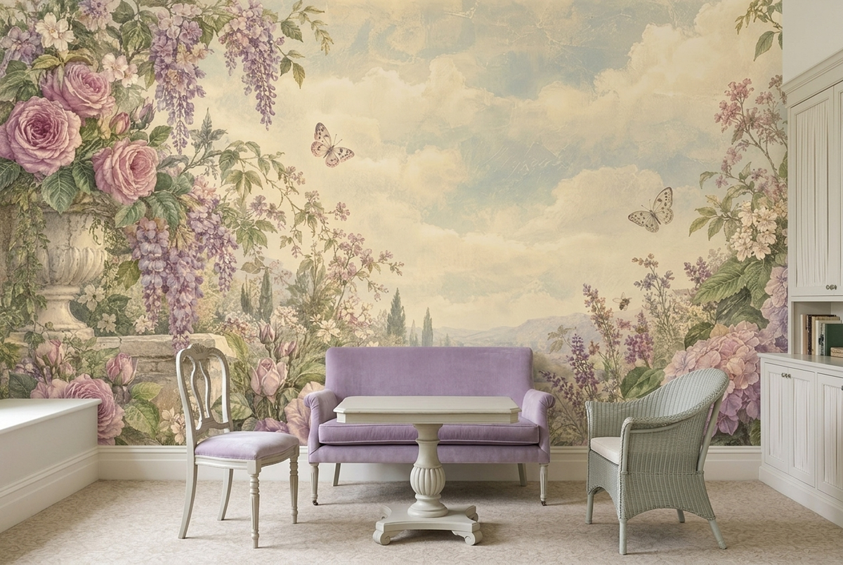 Vintage Wisteria Rose Garden Wall Mural