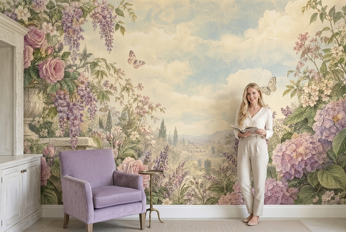 Vintage Wisteria Rose Garden Wall Mural