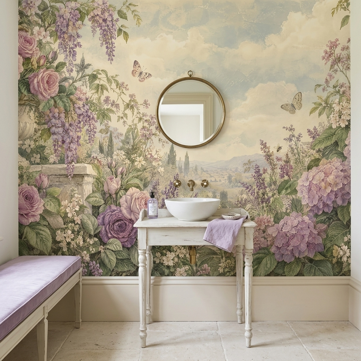 Vintage Wisteria Rose Garden Wall Mural