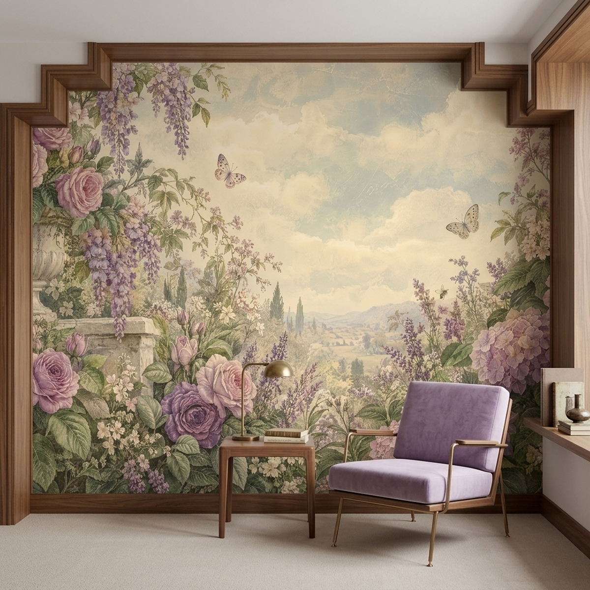 Vintage Wisteria Rose Garden Wall Mural