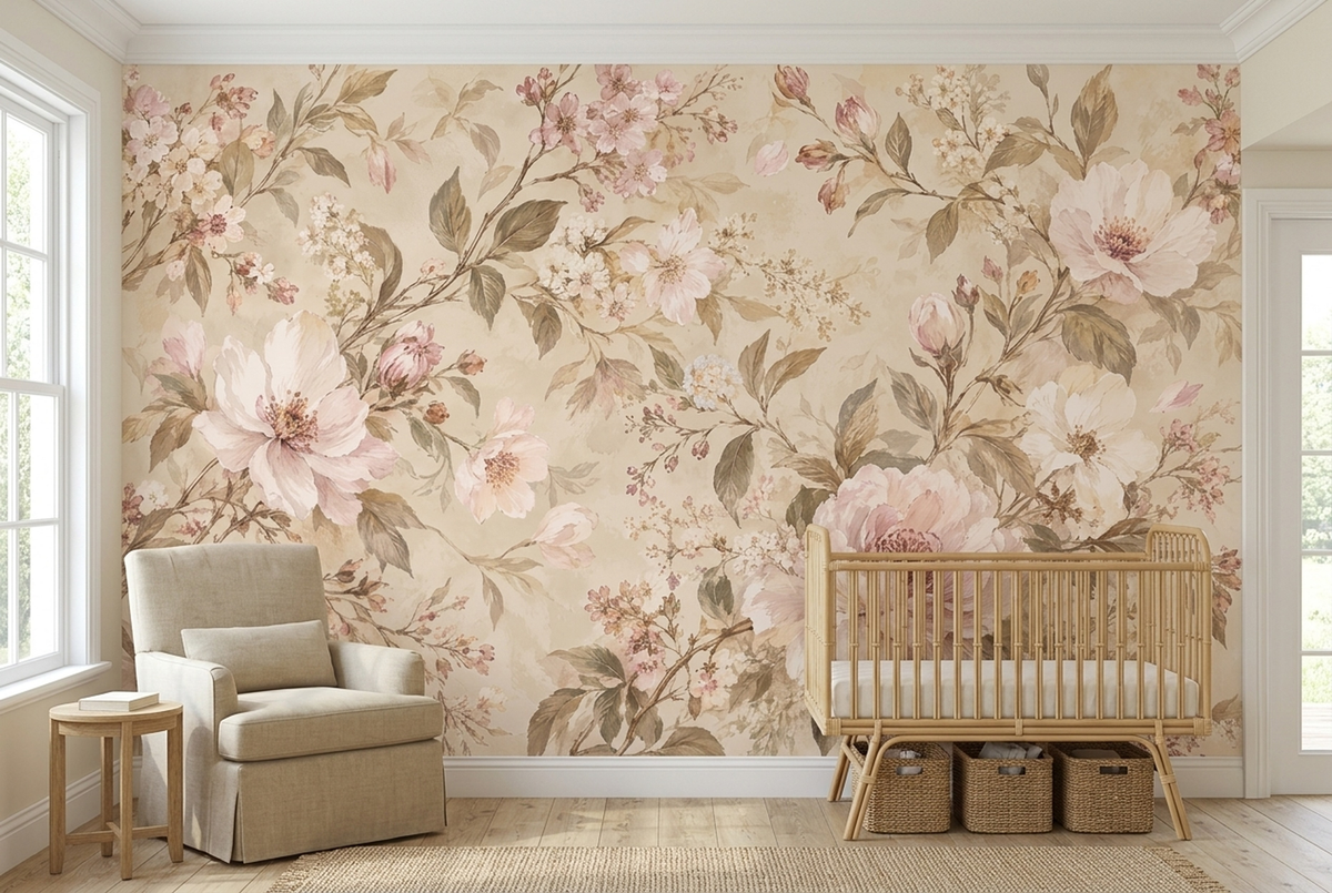 Vintage Rose Bouquet Wallpaper Soft Neutral Wall Mural