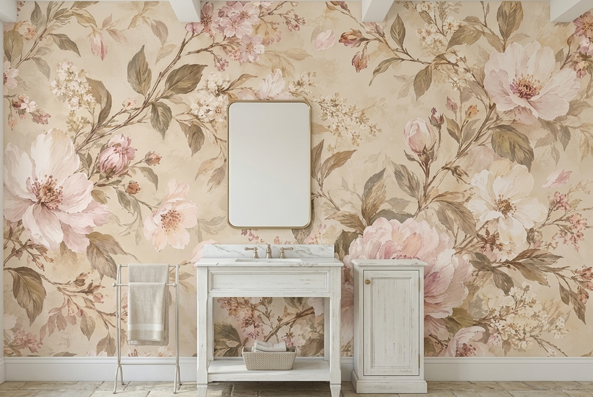 Vintage Rose Bouquet Wallpaper Soft Neutral Wall Mural