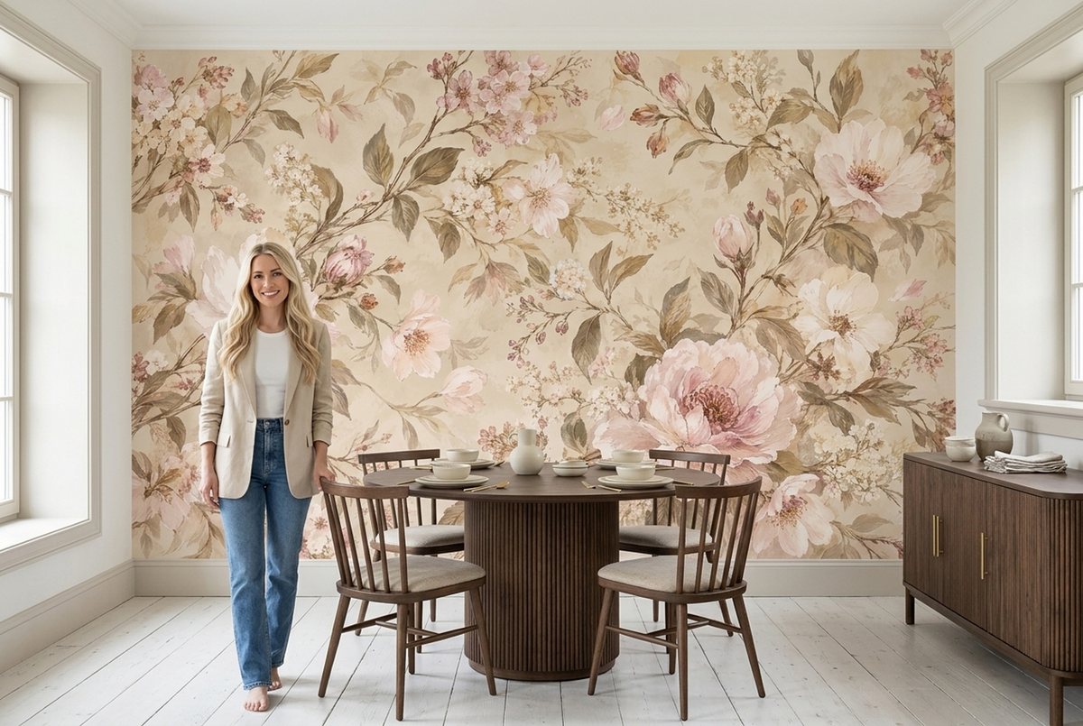 Vintage Rose Bouquet Wallpaper Soft Neutral Wall Mural