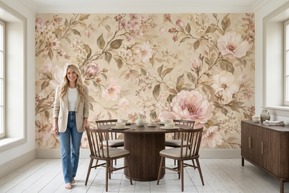 Vintage Rose Bouquet Wallpaper Soft Neutral Wall Mural
