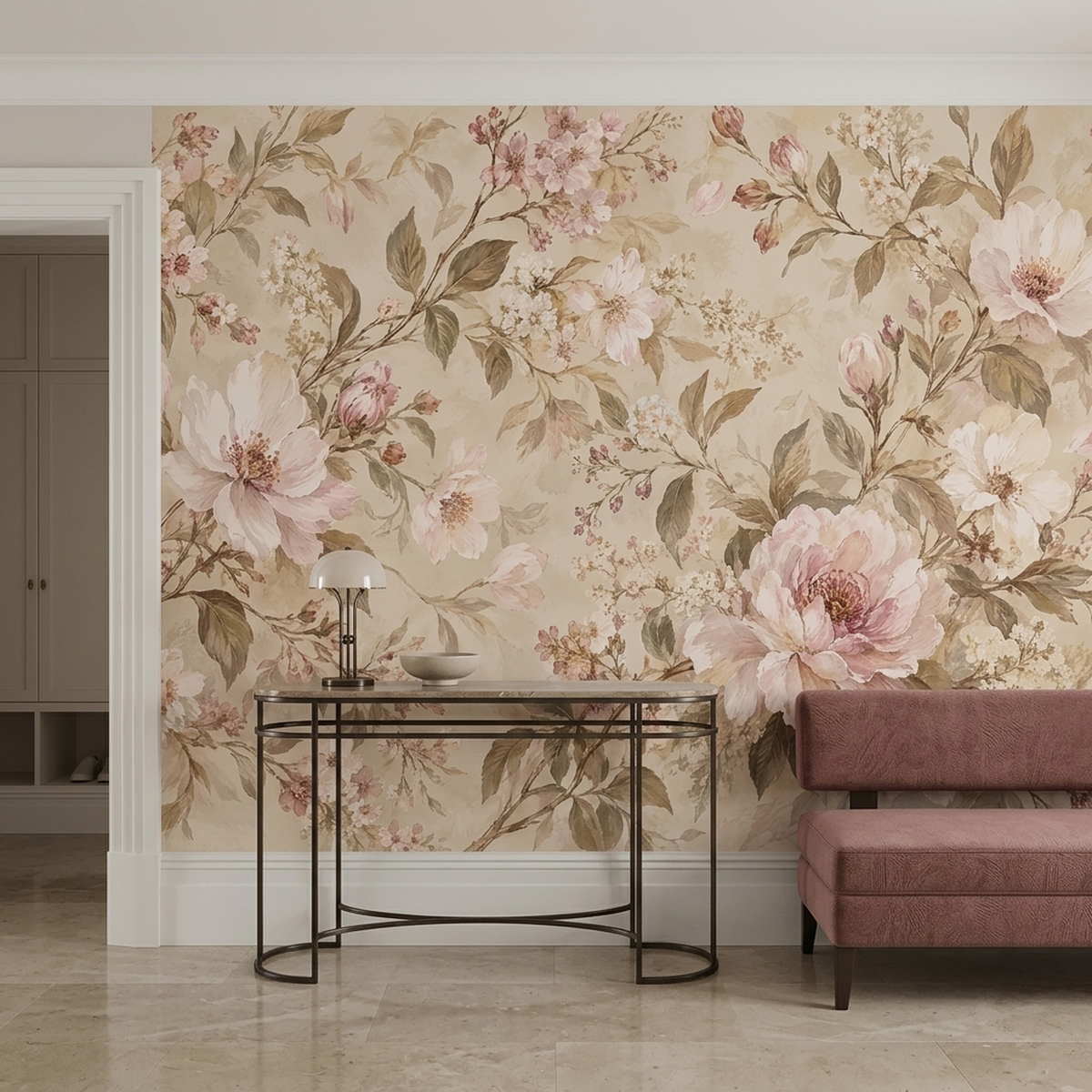 Vintage Rose Bouquet Wallpaper Soft Neutral Wall Mural