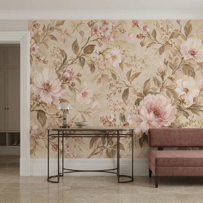 Vintage Rose Bouquet Wallpaper Soft Neutral Wall Mural