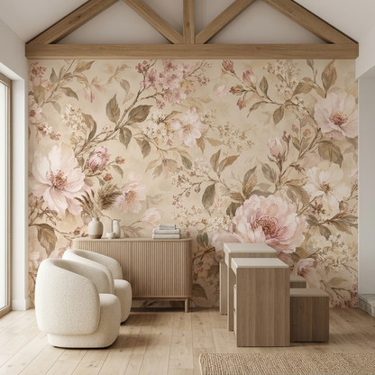 Vintage Rose Bouquet Wallpaper Soft Neutral Wall Mural