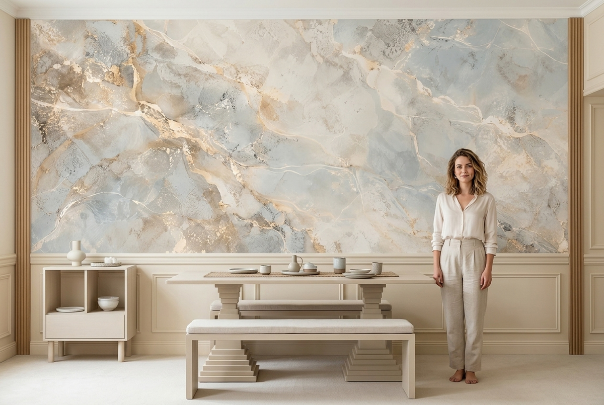 Blue Gray Marble Veins Wallpaper Modern Stone Wall Mural