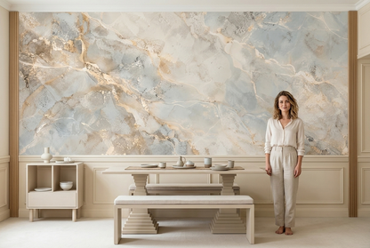 Blue Gray Marble Veins Wallpaper Modern Stone Wall Mural
