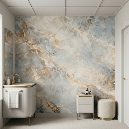 Blue Gray Marble Veins Wallpaper Modern Stone Wall Mural