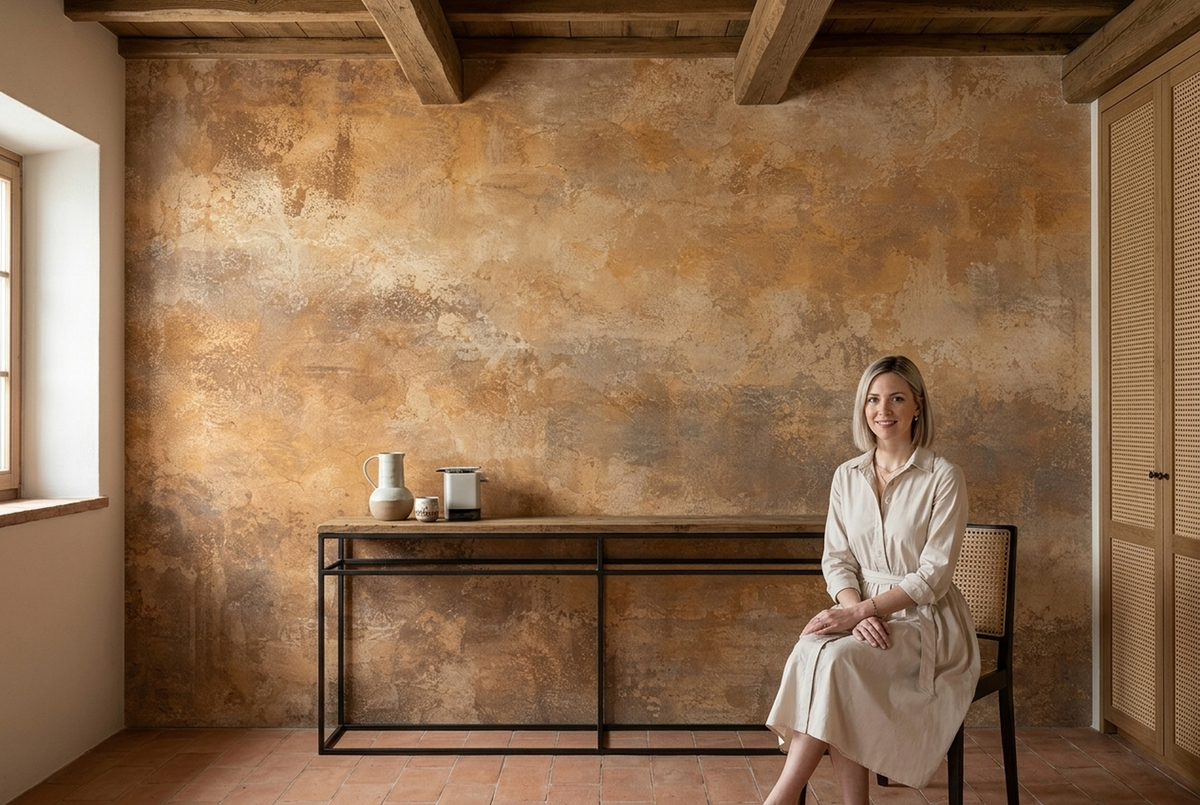 Weathered Plaster Surface Wallpaper Warm Neutral Wall Mural