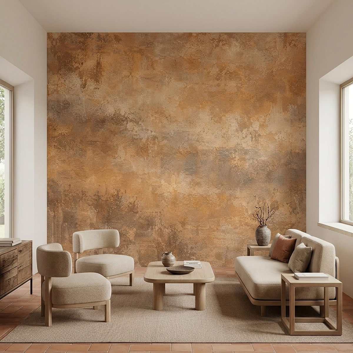 Weathered Plaster Surface Wallpaper Warm Neutral Wall Mural