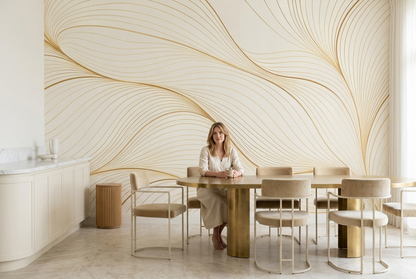 Flowing Gold Linework Wallpaper Neutral Luxury Wall Mural