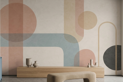 Overlapping Geometric Arches Wallpaper Neutral Pastels Wall Mural