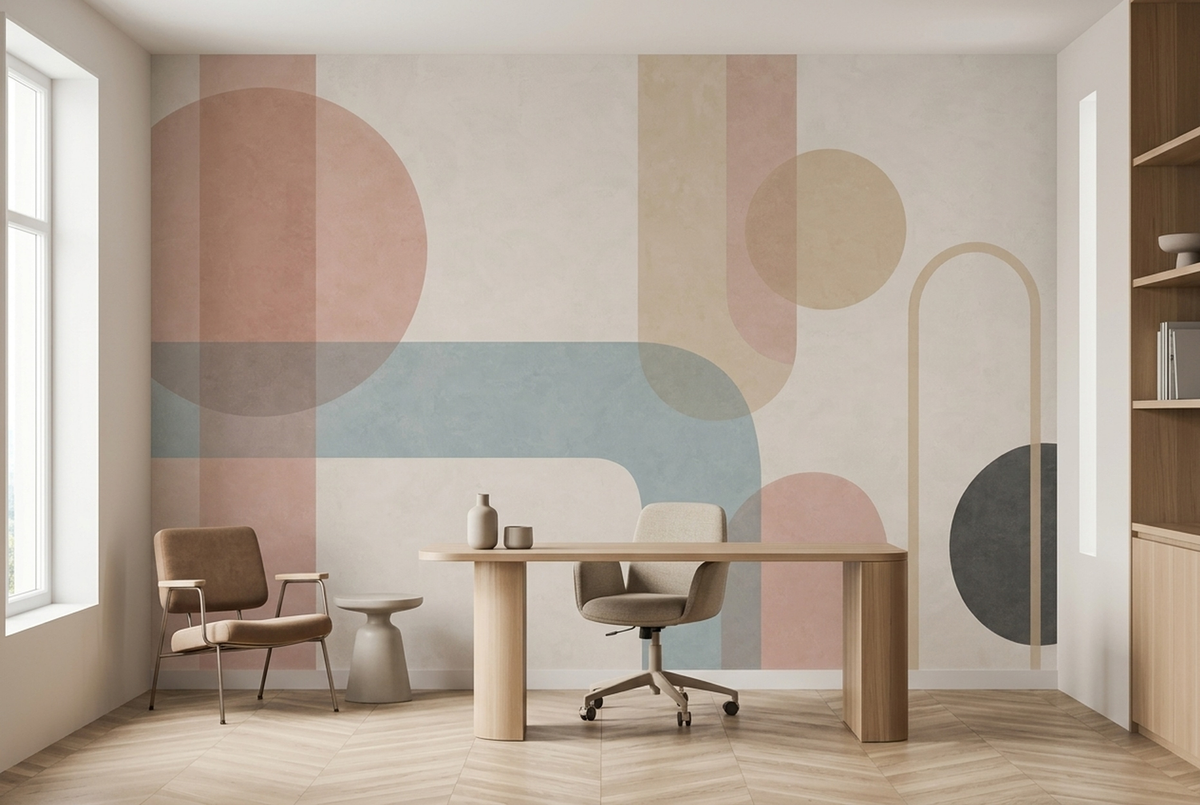 Overlapping Geometric Arches Wallpaper Neutral Pastels Wall Mural
