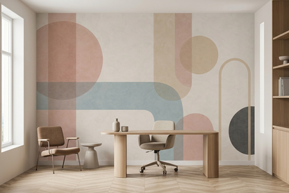Overlapping Geometric Arches Wallpaper Neutral Pastels Wall Mural