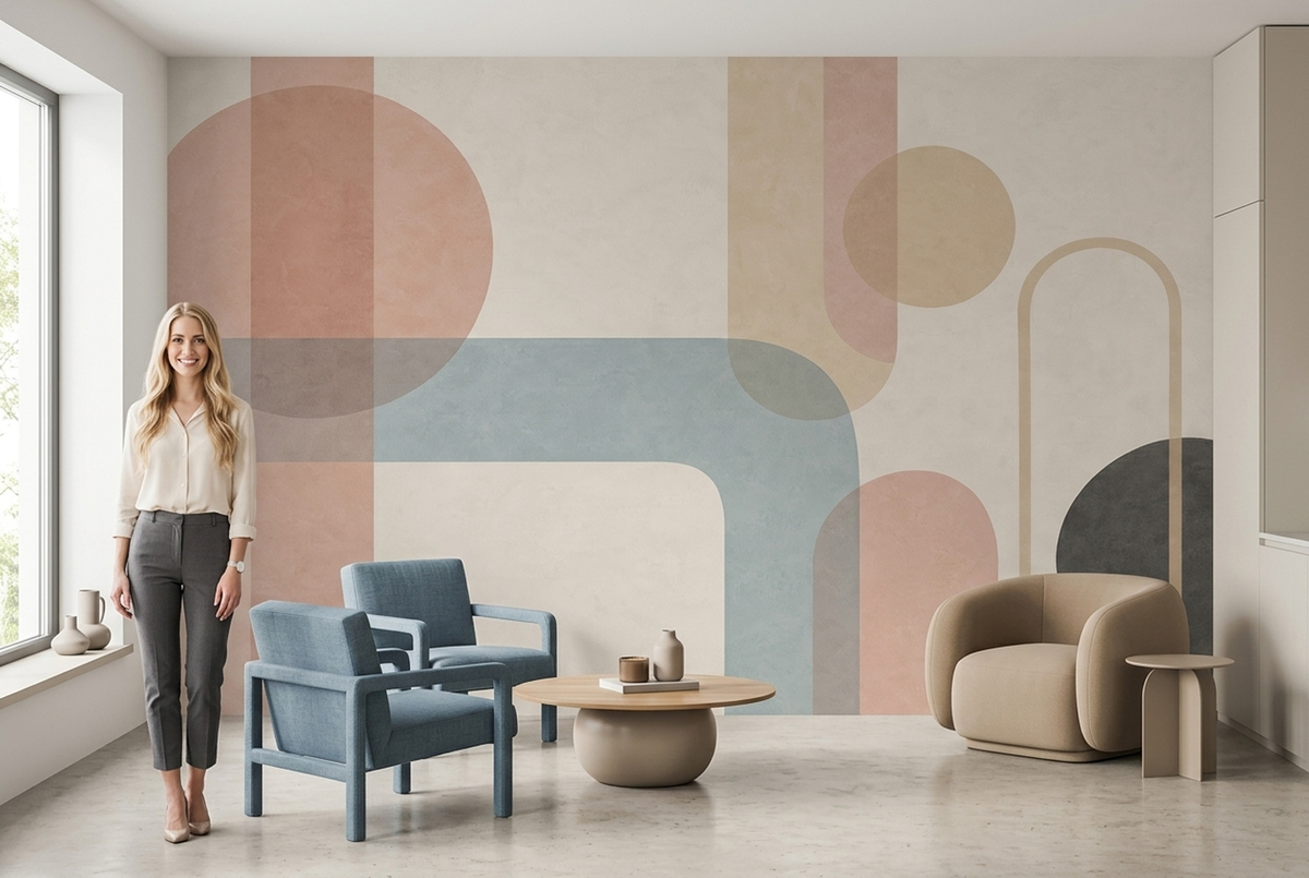 Overlapping Geometric Arches Wallpaper Neutral Pastels Wall Mural