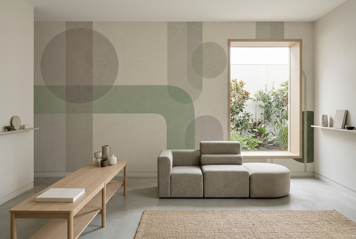 Overlapping Arches And Semi Transparent Circles Wallpaper Modern Wall Mural