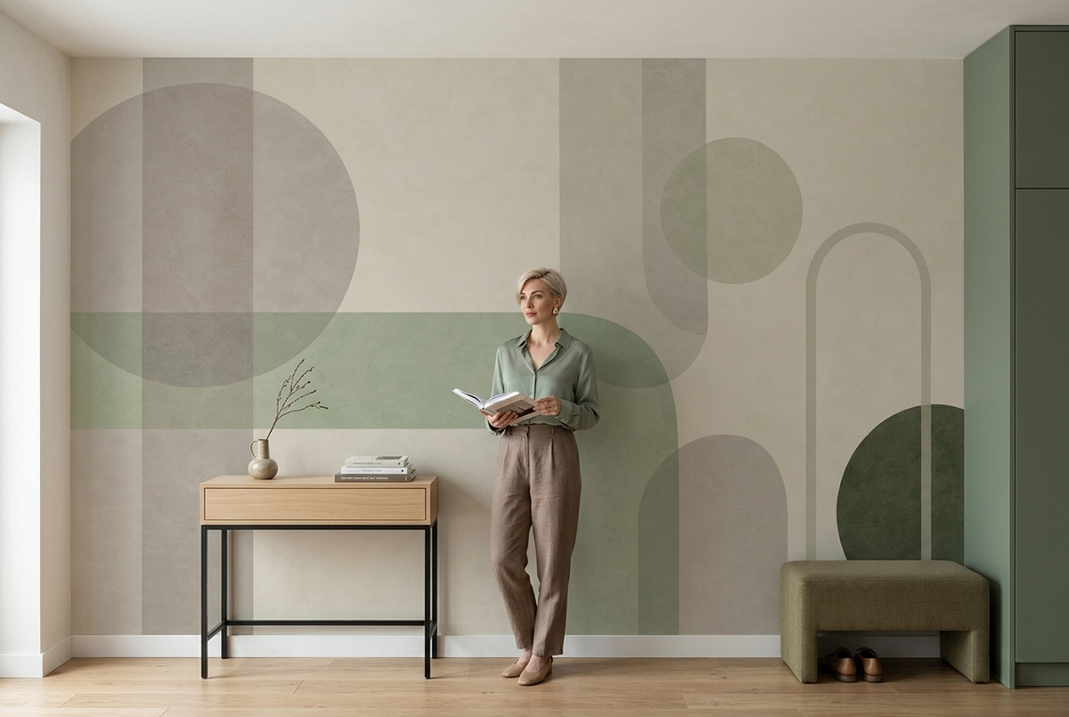Overlapping Arches And Semi Transparent Circles Wallpaper Modern Wall Mural