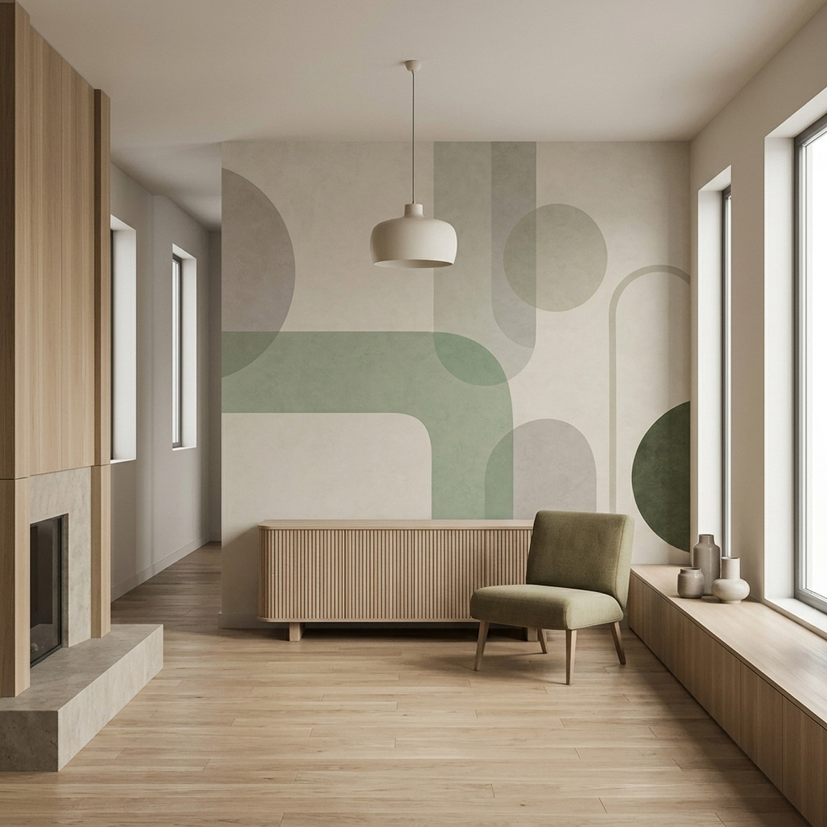 Overlapping Arches And Semi Transparent Circles Wallpaper Modern Wall Mural
