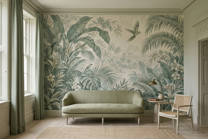 Tropical Jungle Birds Wallpaper Misty Mountain Landscape Wall Mural