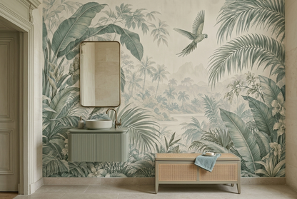 Tropical Jungle Birds Wallpaper Misty Mountain Landscape Wall Mural