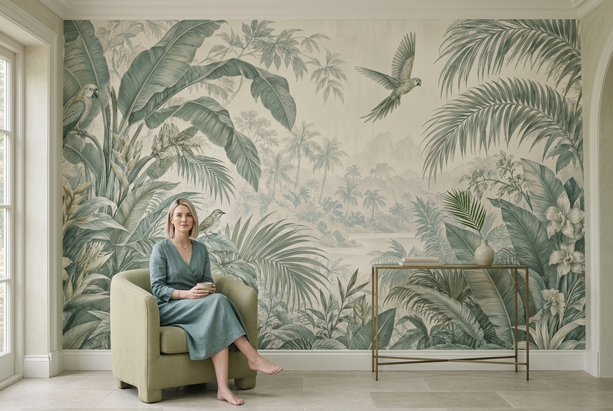 Tropical Jungle Birds Wallpaper Misty Mountain Landscape Wall Mural