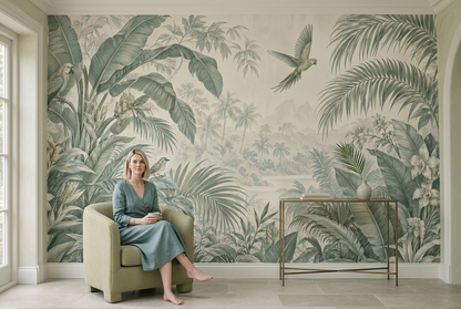 Tropical Jungle Birds Wallpaper Misty Mountain Landscape Wall Mural